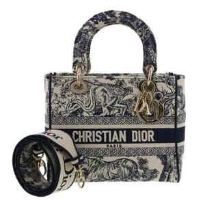 Dior Lady Lite Handbag Canvas Navy Blue